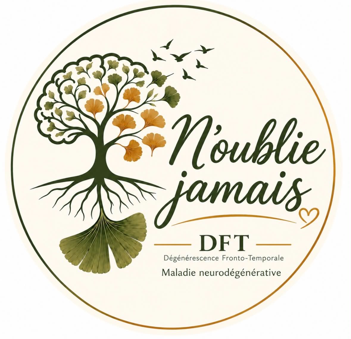 Logo de l'association N'oublie jamais : un arbre en forme de cerveau aux feuilles de ginkgo